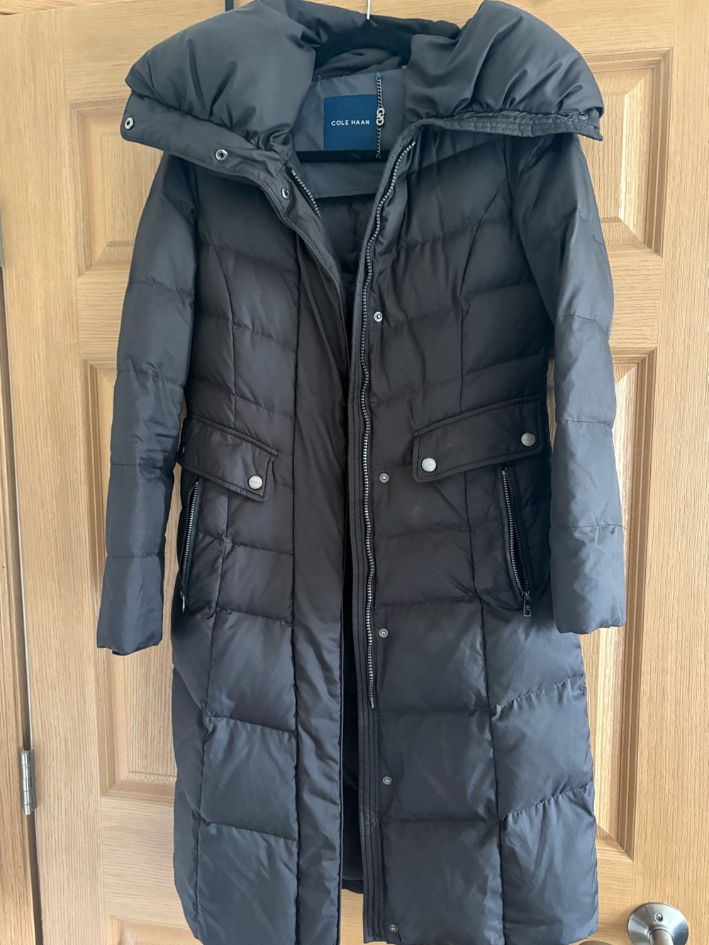 Cole Haan Women Black Long Puffer Coat Size XS